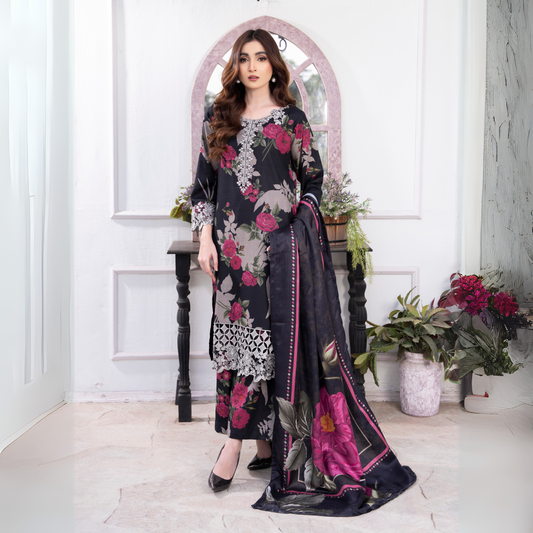 3 Pc Embroidered Printed Dress with Dhanak Wool Shawl | Winter Collection | Raniya.h | UMRAH0503
