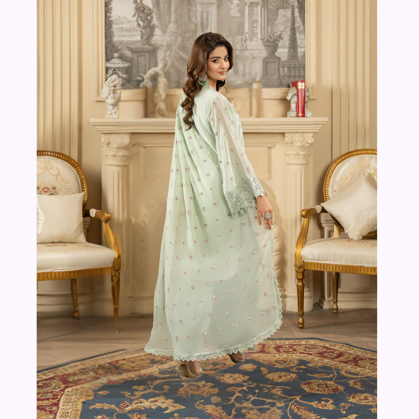 F-464 Embroidered Georgette Farshi Shalwar Collection by karma Collection