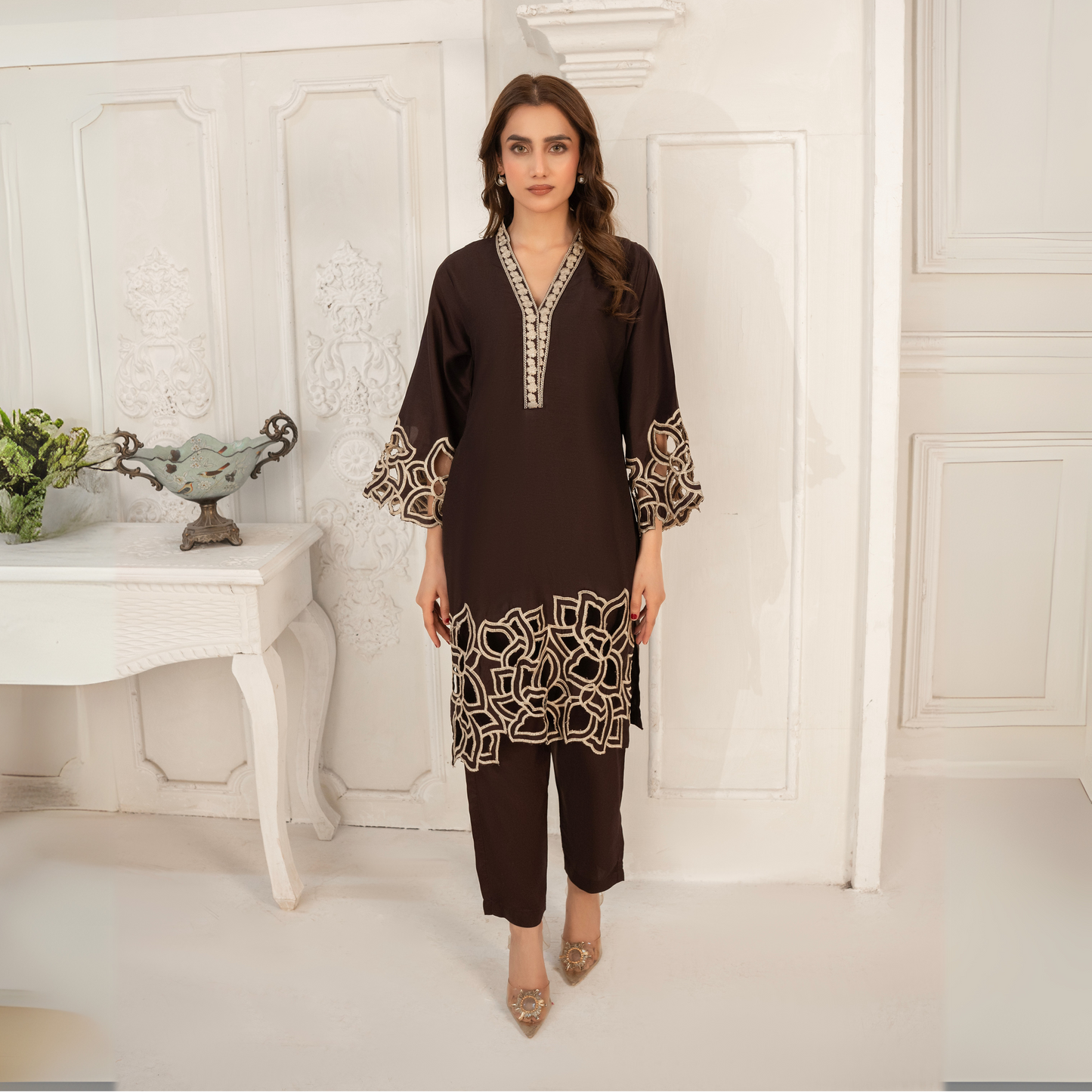 Embroidered Viscose Linen 2 Pc Pakistani Co Ord Set Dress | UMNAA