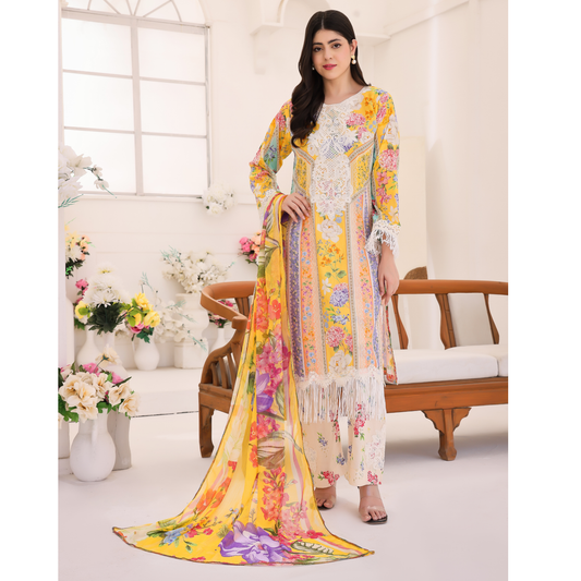 UA-94 3 Pc Embroidered Printed Summer Lawn | Ready to Wear | Umnaa