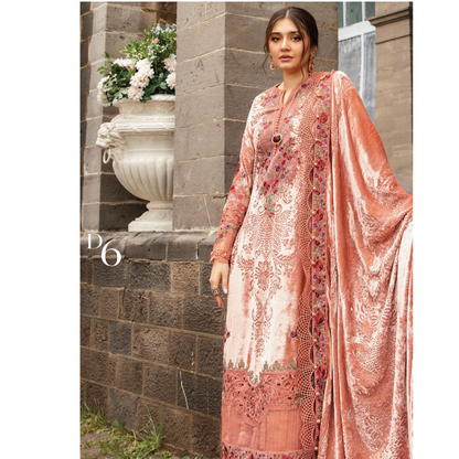(Peach Pink) Embroidered Luxury Velvet Palachi Dress | 3 Pc | Winter Collection | MARIA.B