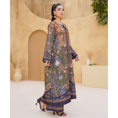 UA-157 Printed Slub Khaddar Kaftan Co-Ord Set | Winter 2 Piece Outfit