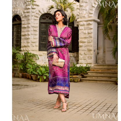 UA-160 Printed Silk kaftan Style long Maxi 1 PC  | Ready to wear | Umnaa