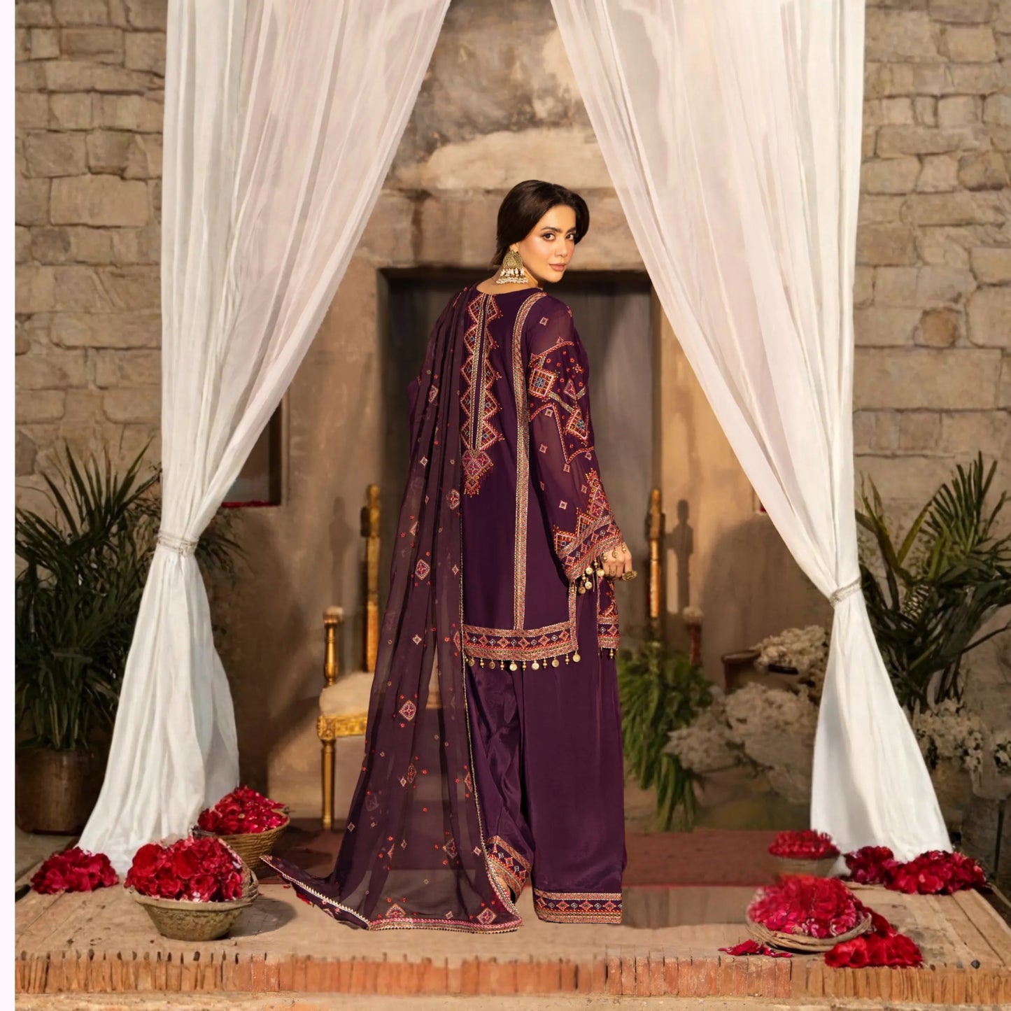 F-527 "Saj Dhaj" Embroidered Georgette Collection by Karma Collection