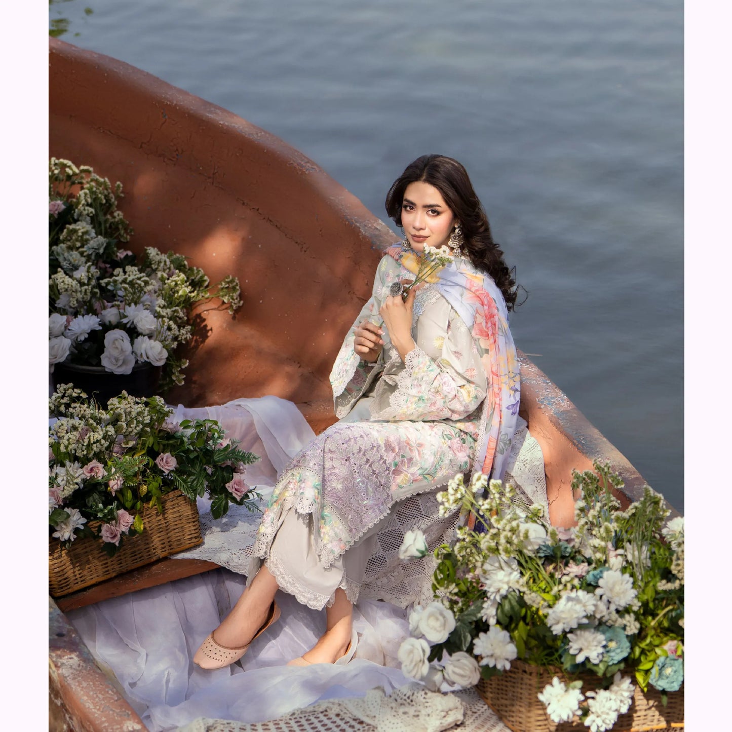 KC-1573 "Sunheri" Embroidered Festive Cambric Cotton Collection by Karma Collection