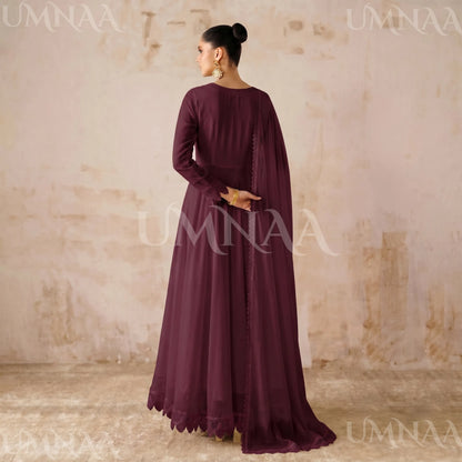 UA-204 Luxury Embroidered Chiffon Frock Collection 3 Pc | Ready to Wear | Umnaa
