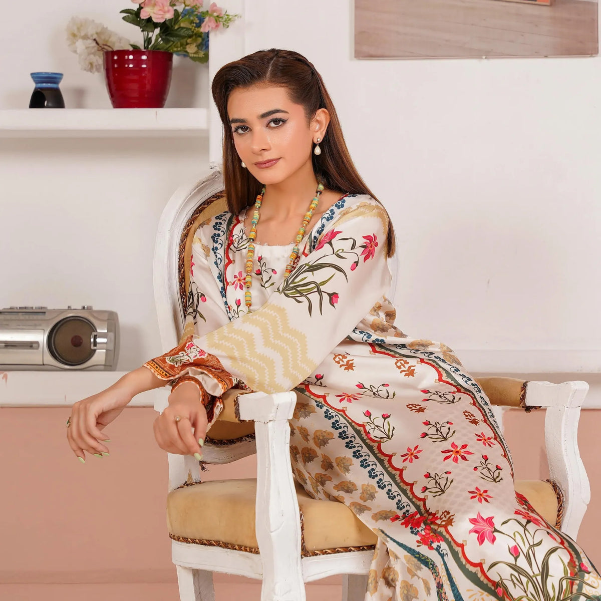 UA-312 Printed Shamooz Silk Printed Kaftan Style Co-Ord Set| Umnaa