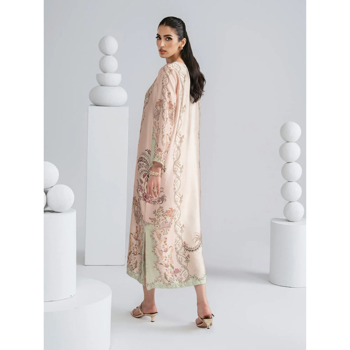 UAL-08 Printed Silk Kaftan with Trouser 2 Pc Set | Ally's