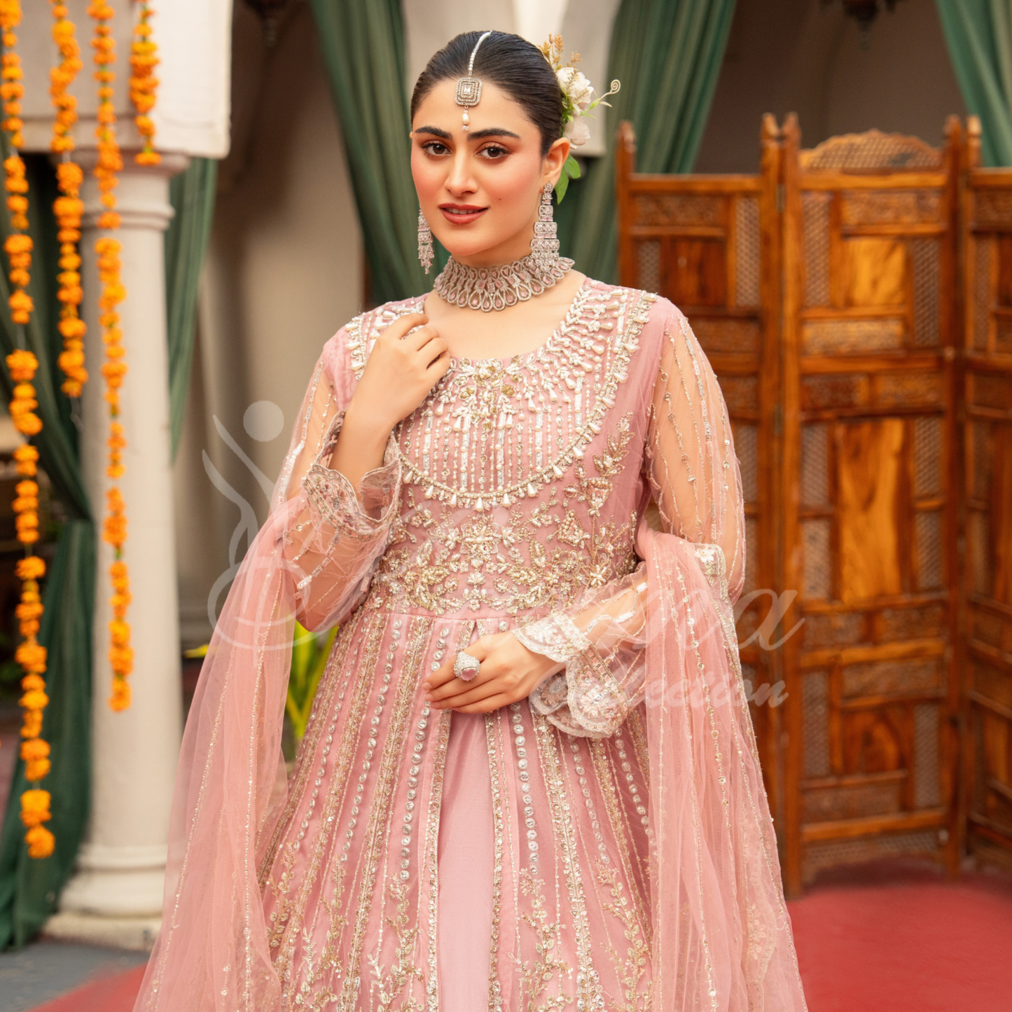 Luxury Embroidered soft Net long Maxi | Wedding Collection | karma Collection | UMKC01301
