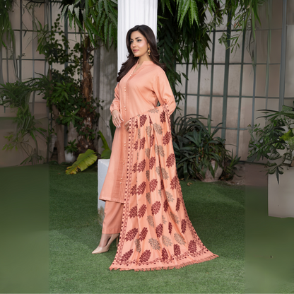 3 Pc Dhanak Dress with Embroidered Shawl | Winter Collection | Raniya.h | UMRAH0801