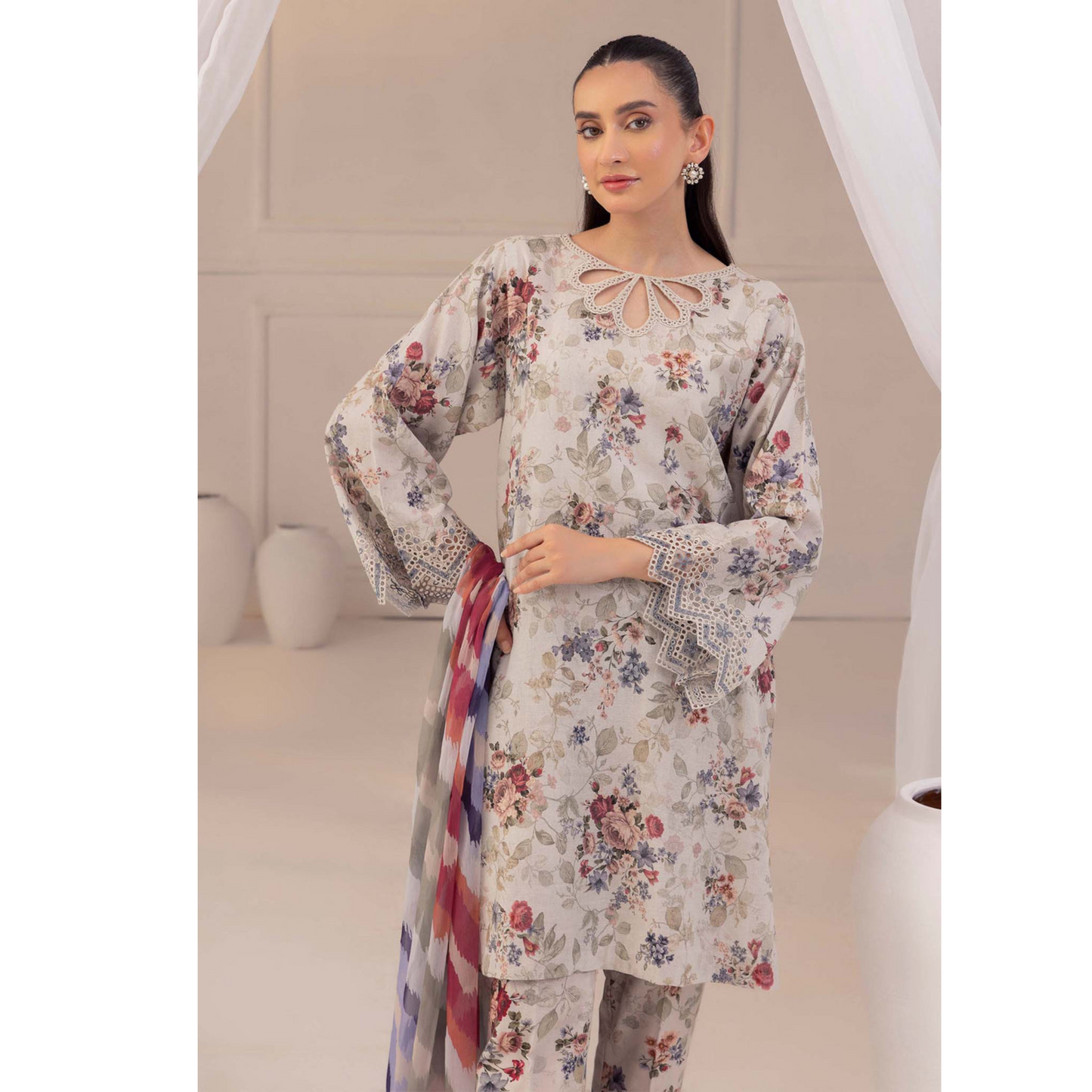 Soft Amber 3 Pc Printed Khaddar Ready to Wear Dress - Adan's libas