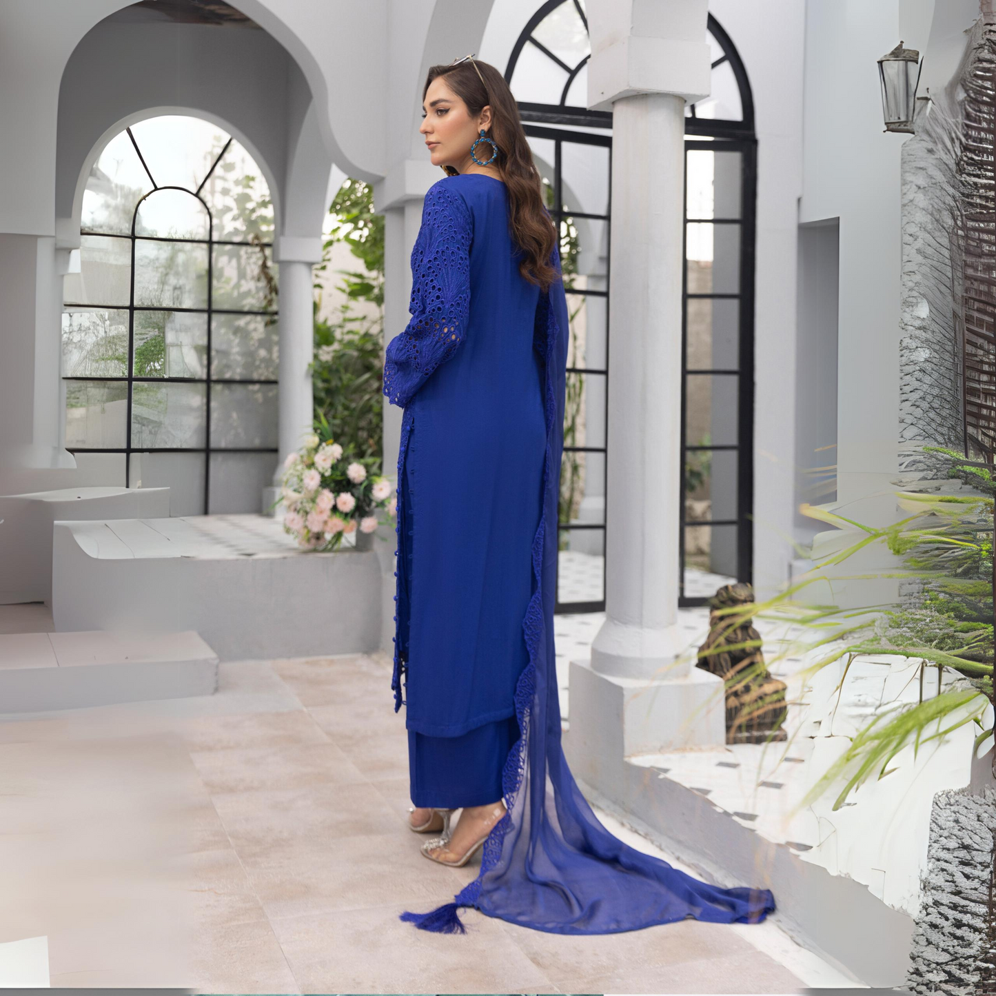 3 Pc Linen Chikenkari Ready to Wear Dress | Simrans | UMSIM4