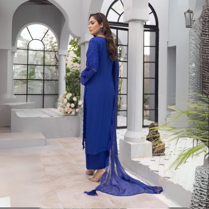 3 Pc Linen Chikenkari Ready to Wear Dress | Simrans | UMSIM4