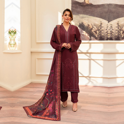 (MAROON) 3Pc Ready to Wear Embroidered Printed Collection | Karma Collection | UMKC0805