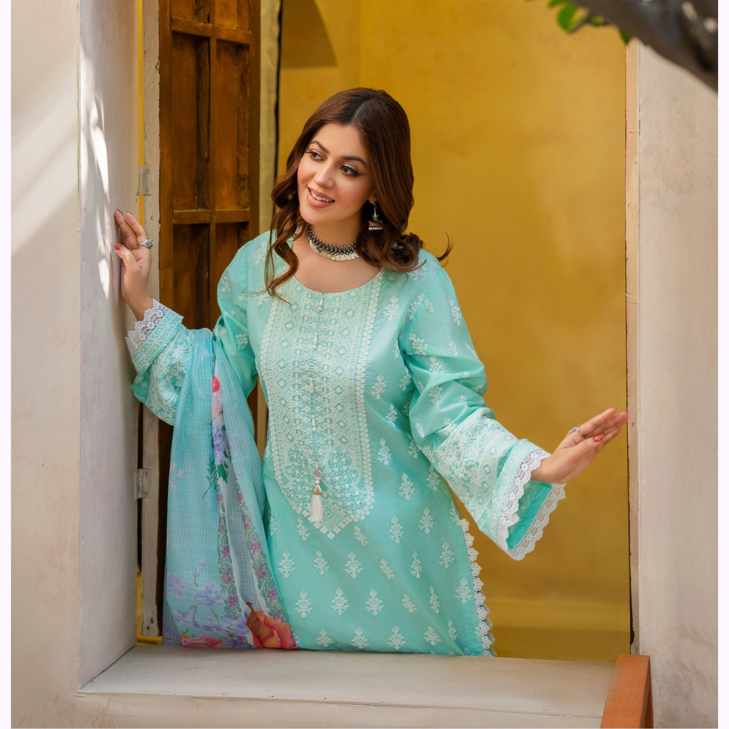 KC-1439 Embroidered Cambric Cotton Dress Ready to Wear 3 Pc - Karma Collection