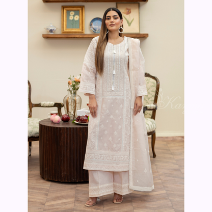 KC-1457 Embroidered Chikenkari Cotton Collection Ready to Wear 3 Pc - Karma Collection