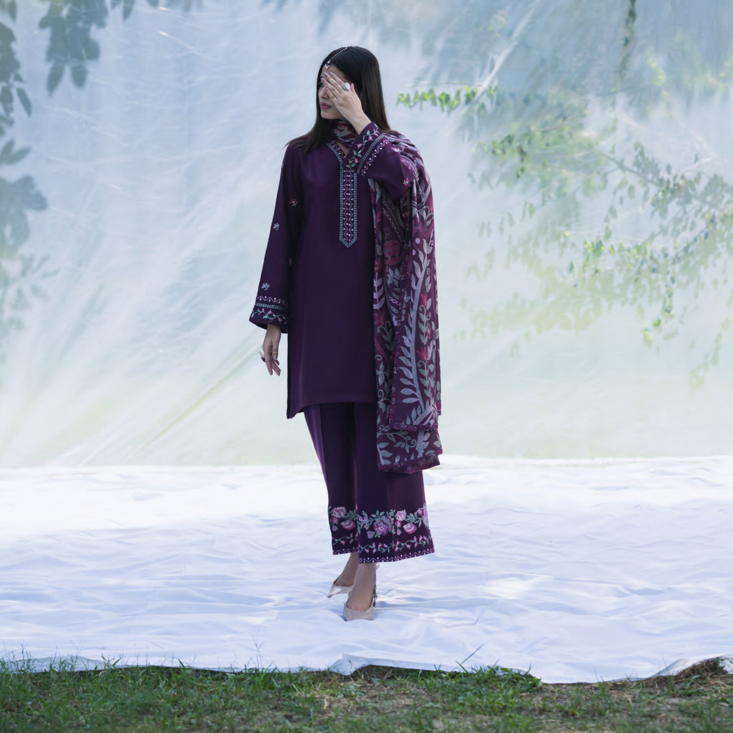 UCA-31 Embroidered Dhanak with Pashmina Shawl Winter Collection by Casuallite