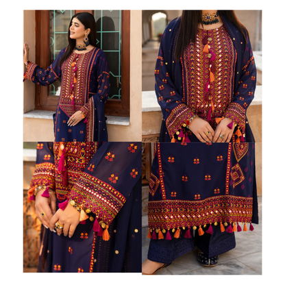 F-495 "Hayat" Embroidered Georgette Chiffon 3 Pc Collection