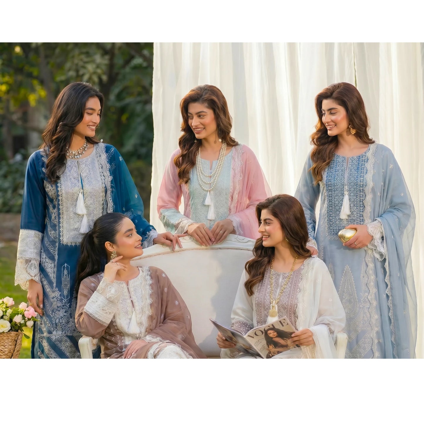 UB-02 3 Pc Embroidered Linen Dress With Embroidered Chiffon Dupatta  By UB