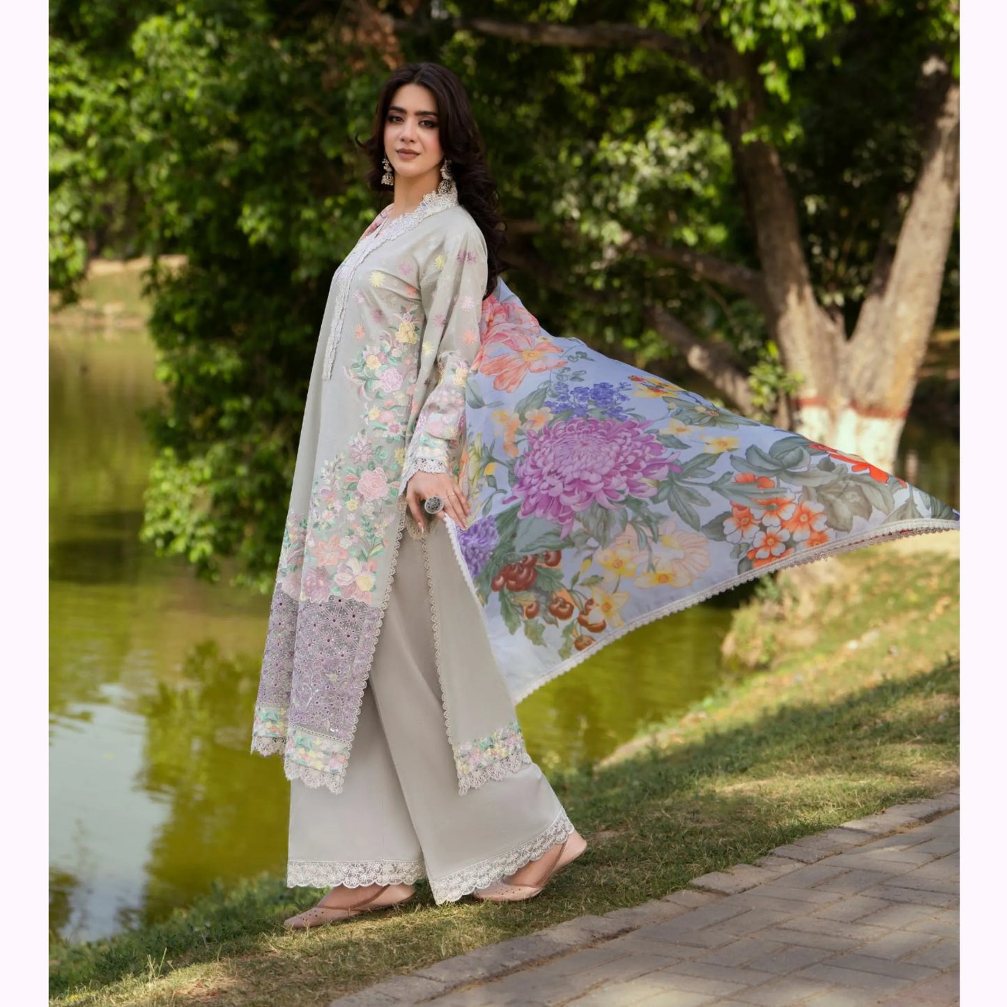 KC-1573 "Sunheri" Embroidered Festive Cambric Cotton Collection by Karma Collection