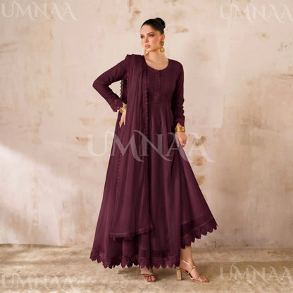 UA-204 Luxury Embroidered Chiffon Frock Collection 3 Pc | Ready to Wear | Umnaa