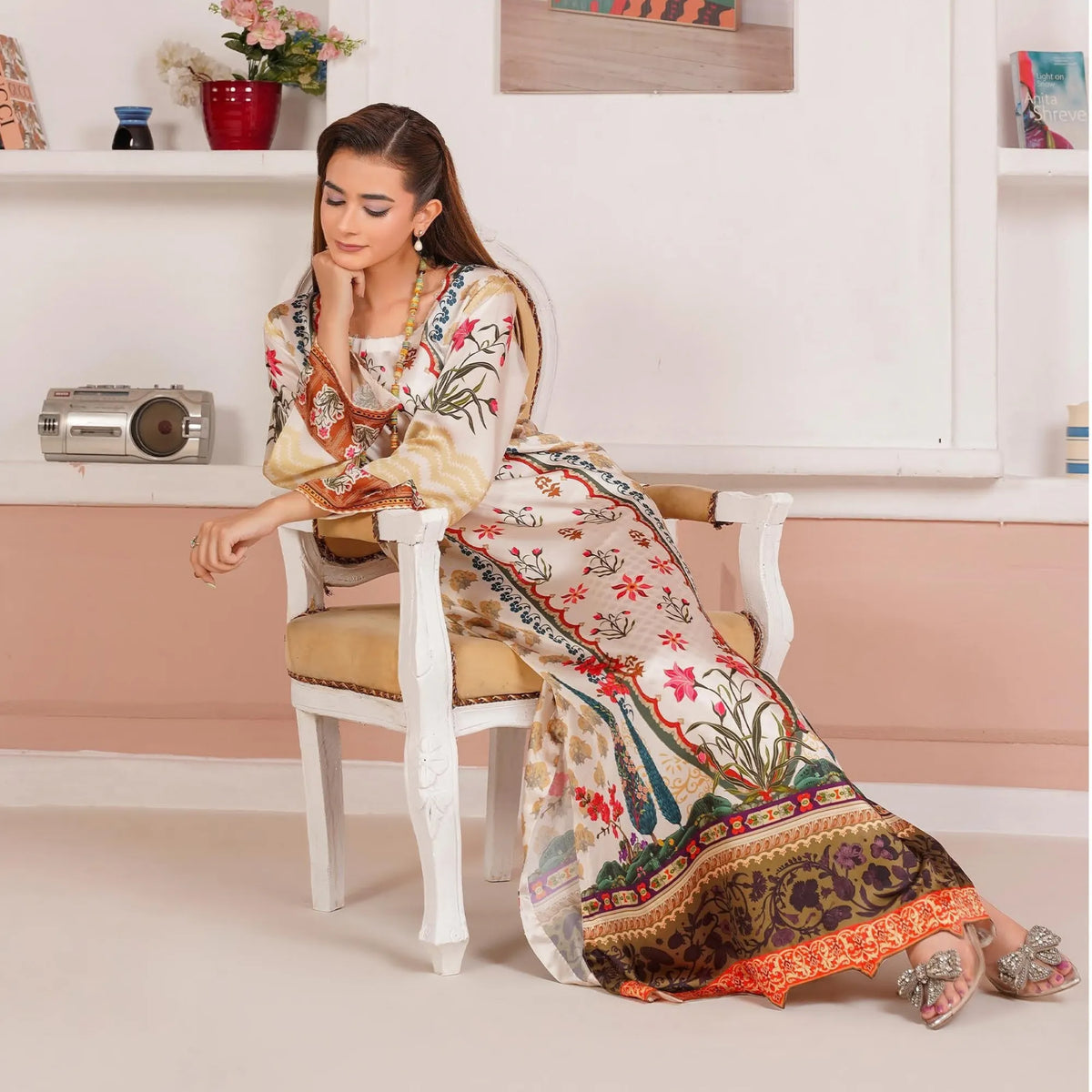 UA-312 Printed Shamooz Silk Printed Kaftan Style Co-Ord Set| Umnaa
