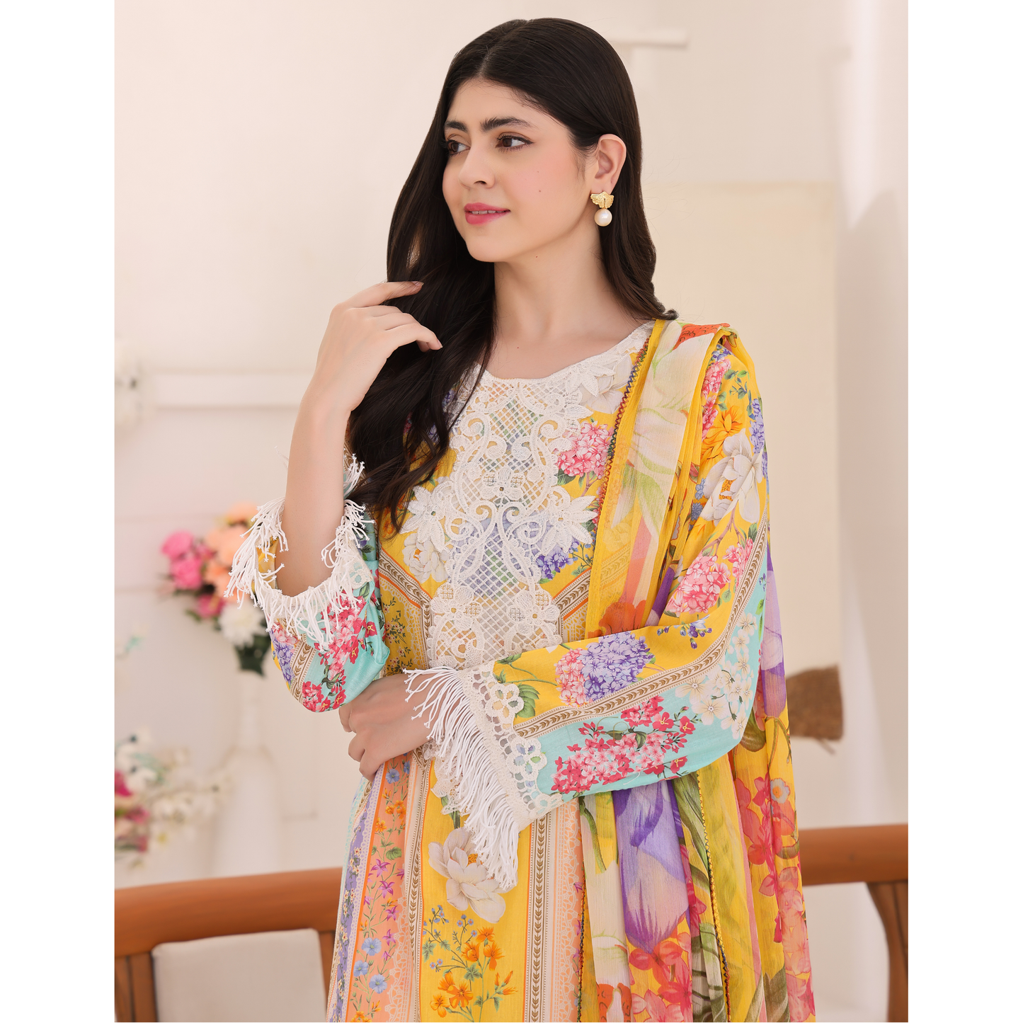 UA-94 3 Pc Embroidered Printed Summer Lawn | Ready to Wear | Umnaa