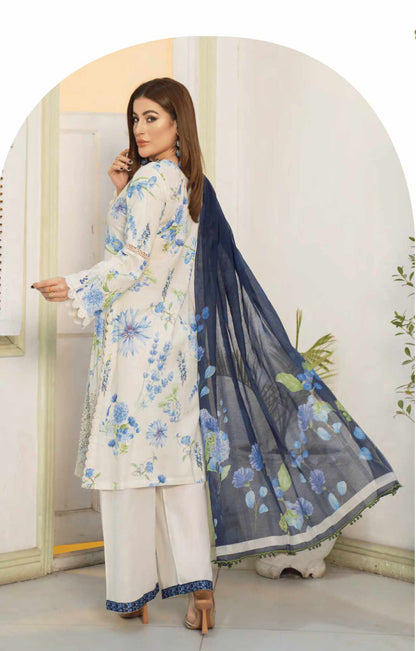 MSL03-3 Pc Digital Printed Embroidered Airjet Lawn Suit - MUNIRA