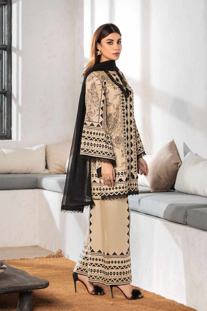 DUSKY MOUSE 3 Pc Cambric Cotton Embroidered Dress with Chiffon Dupatta - Heera's