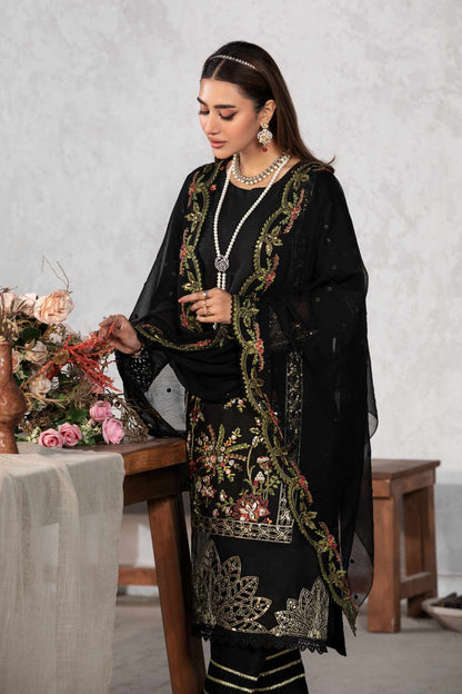LUSH BLACK FLORA 3 Pc Cambric Cotton Embroidered Dress  - Heera's