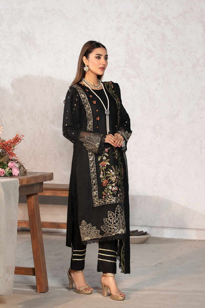 LUSH BLACK FLORA 3 Pc Cambric Cotton Embroidered Dress  - Heera's