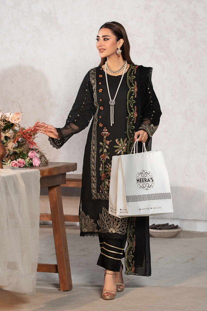 LUSH BLACK FLORA 3 Pc Cambric Cotton Embroidered Dress  - Heera's