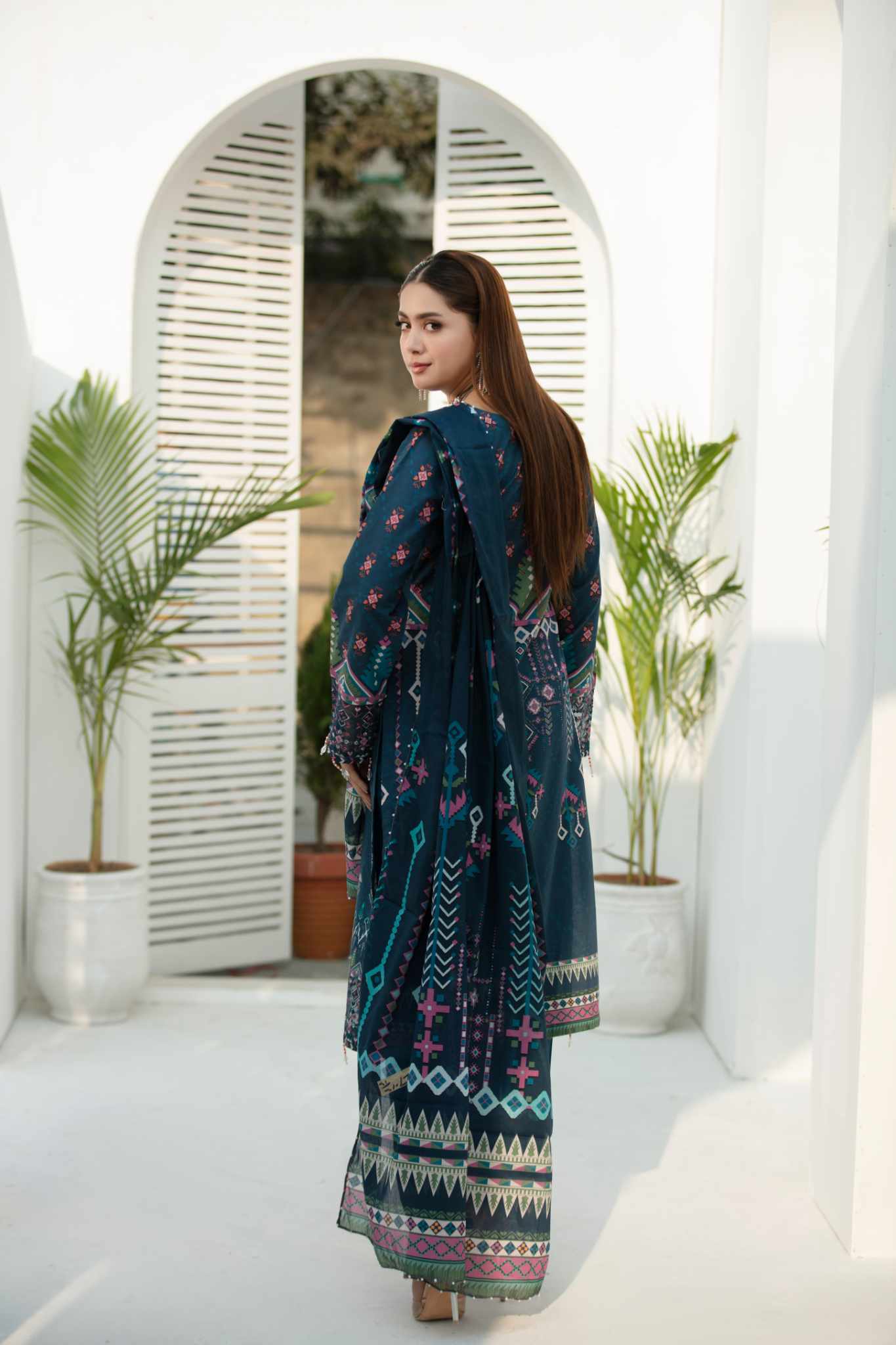 LUSH FLORAL 3 Pc Cambric Cotton Embroidered Dress  - Heera's