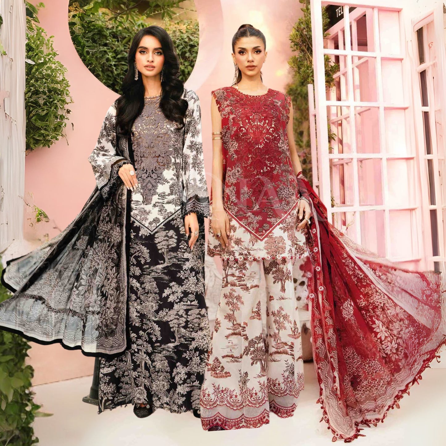 UMS-33 Maria B Inspired Printed Embroidered Grip Silk Readymade Womenswear Asian Dress by Simrans