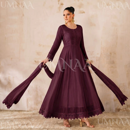 UA-204 Luxury Embroidered Chiffon Frock Collection 3 Pc | Ready to Wear | Umnaa