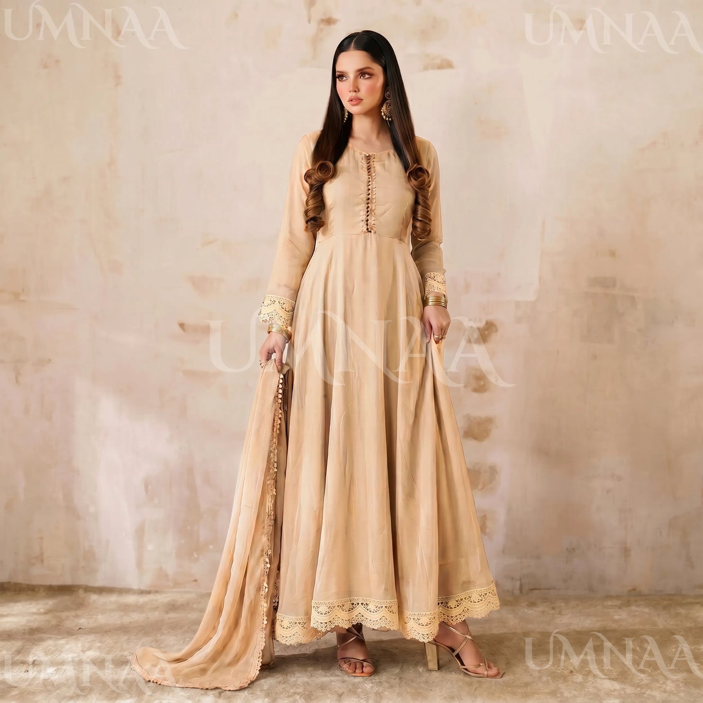 UA-204 Luxury Embroidered Chiffon Frock Collection 3 Pc | Ready to Wear | Umnaa