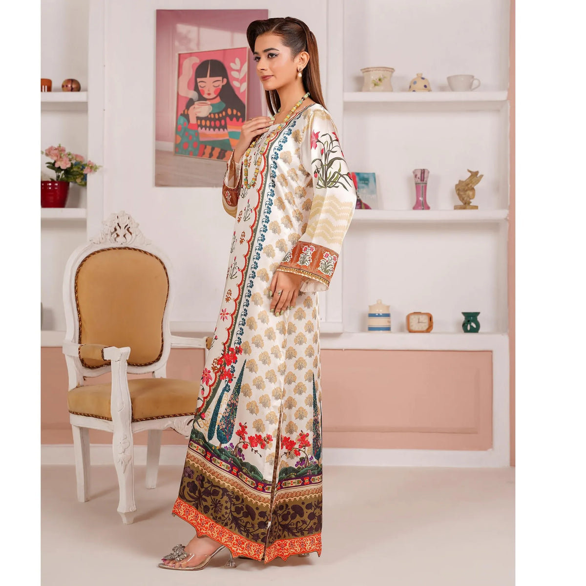UA-312 Printed Shamooz Silk Printed Kaftan Style Co-Ord Set| Umnaa