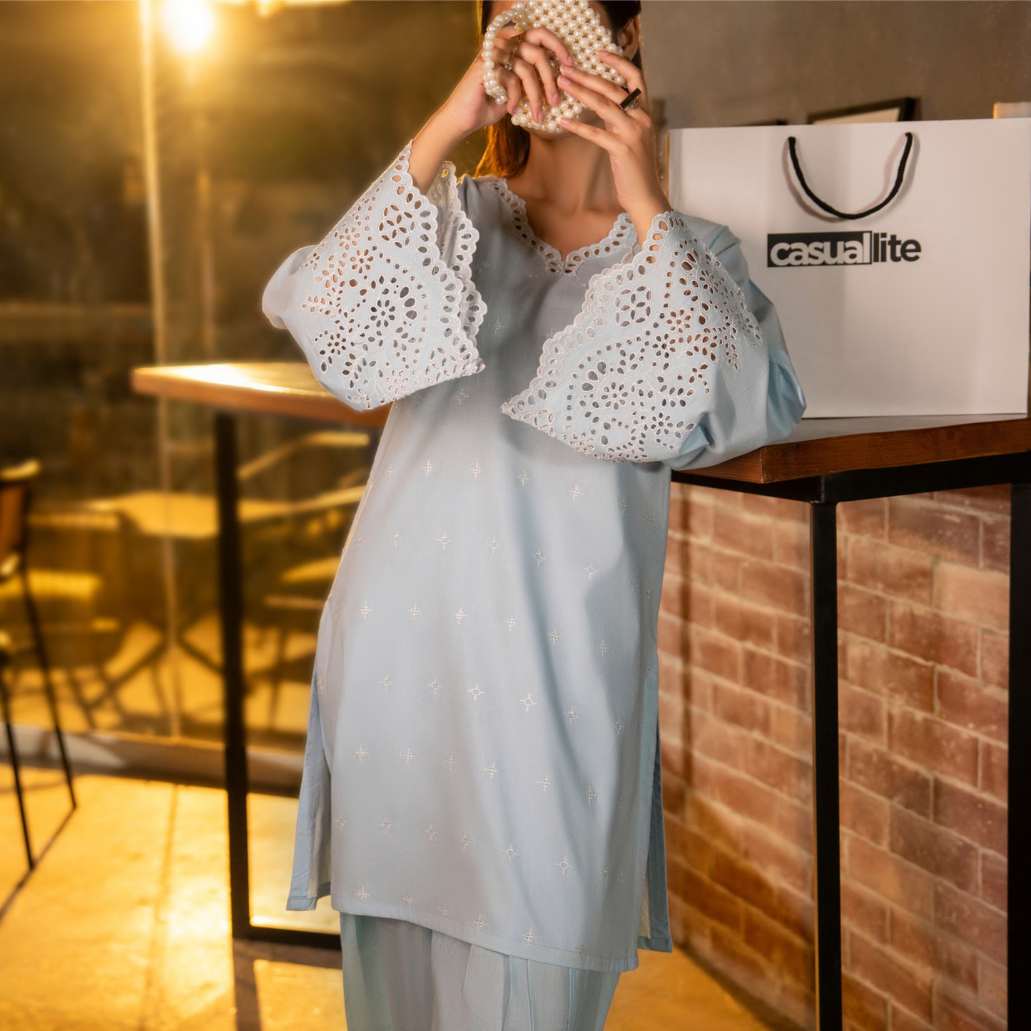 UCA-18 2 Pc Casual Cotton Farshi Shalwar Chikenkari Co-Ords Set | Ready to Wear | Casuallite