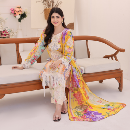 UA-94 3 Pc Embroidered Printed Summer Lawn | Ready to Wear | Umnaa