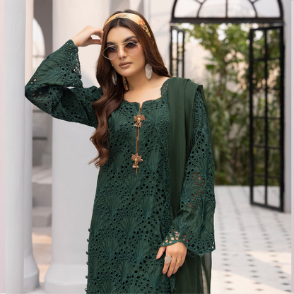 3 Pc Linen Chikenkari Ready to Wear Dress | Simrans | UMSIM4