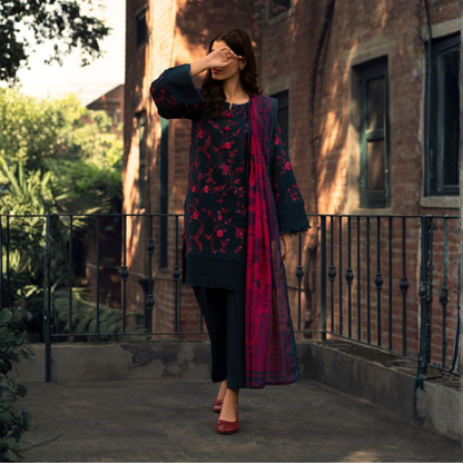 UCA-33 "Shadows" Embroidered Khaddar with Wool Shawl Winter Collection by Casuallite