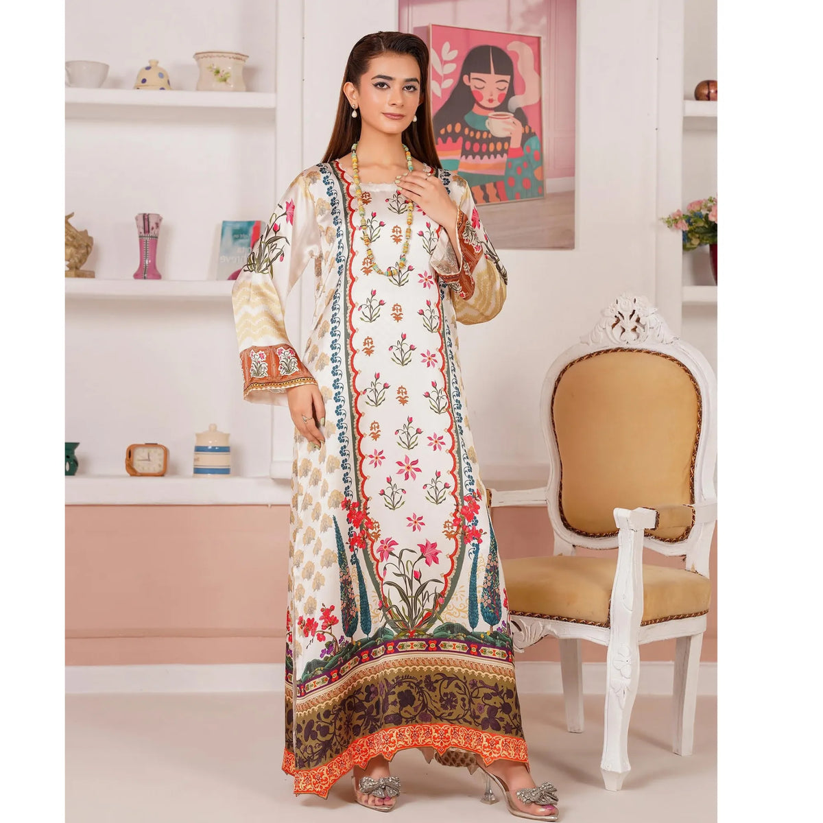 UA-312 Printed Shamooz Silk Printed Kaftan Style Co-Ord Set| Umnaa