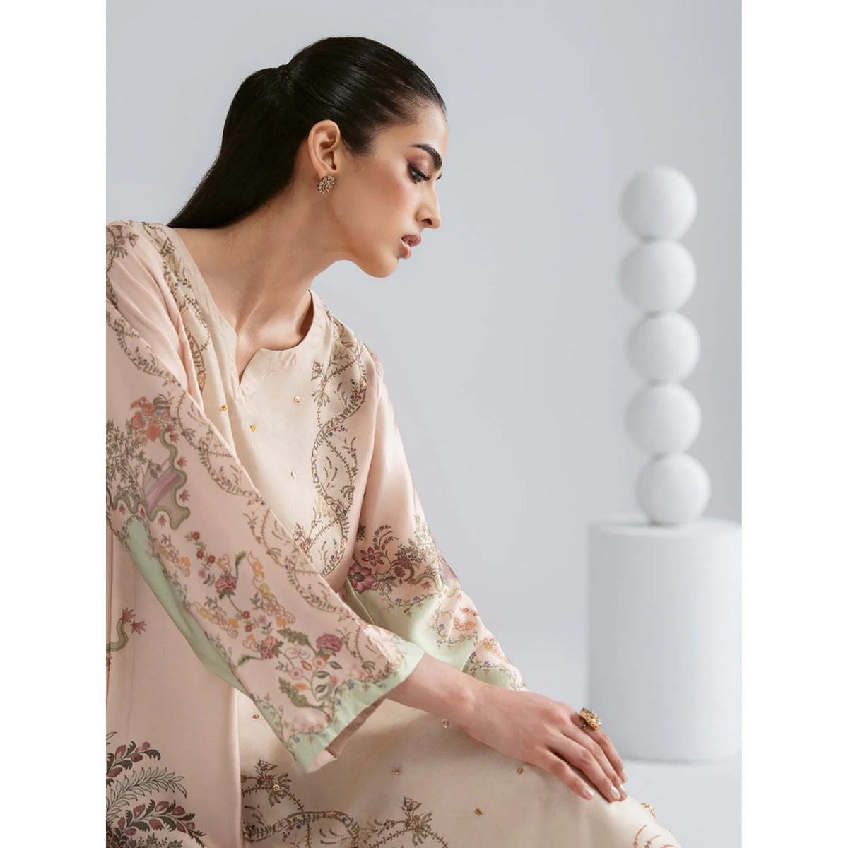 UAL-08 Printed Silk Kaftan with Trouser 2 Pc Set | Ally's