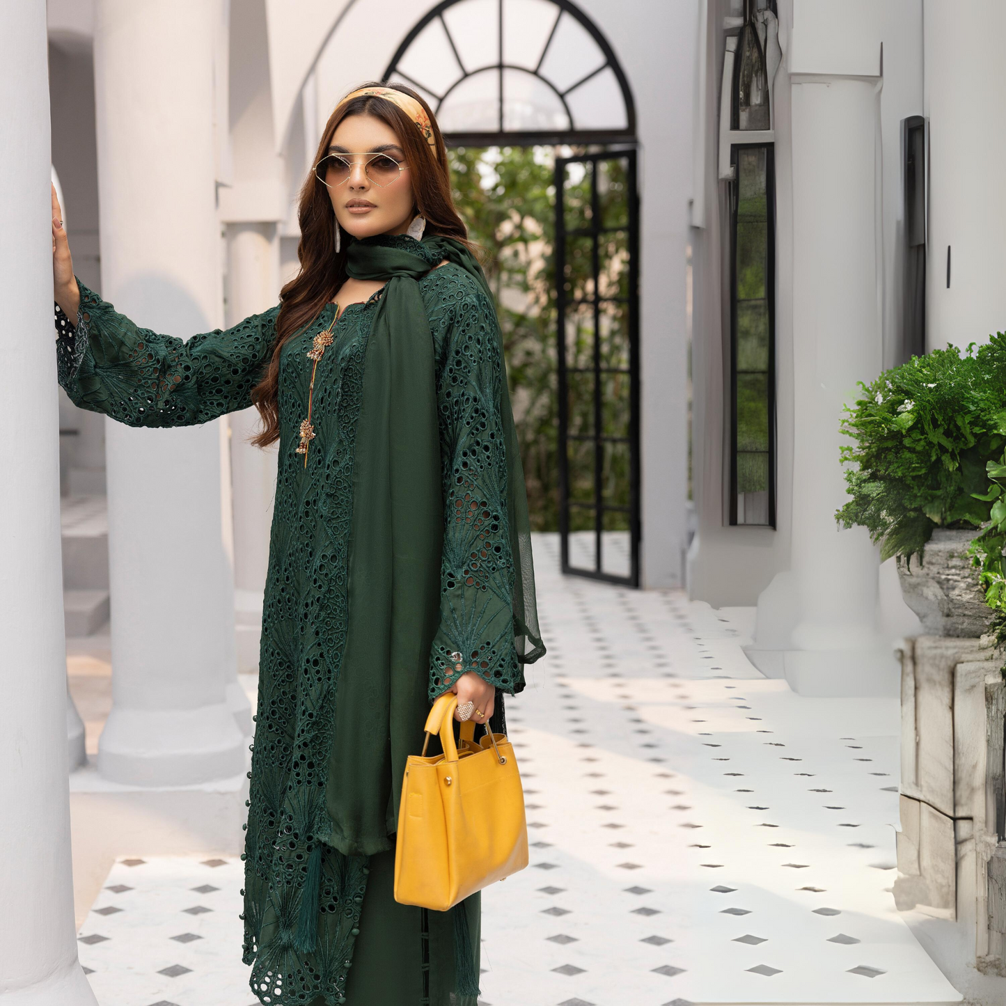 3 Pc Linen Chikenkari Ready to Wear Dress | Simrans | UMSIM4