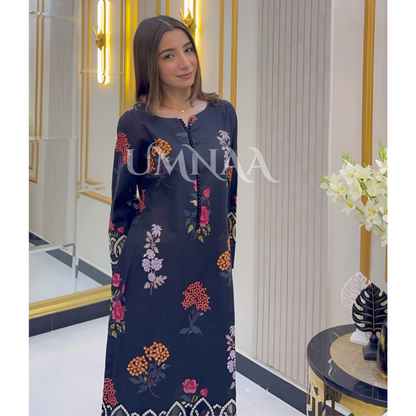 UA-37 (Black) Printed Embroidered Khaddar 3 Pc Dress | Ready to wear | UMNAA