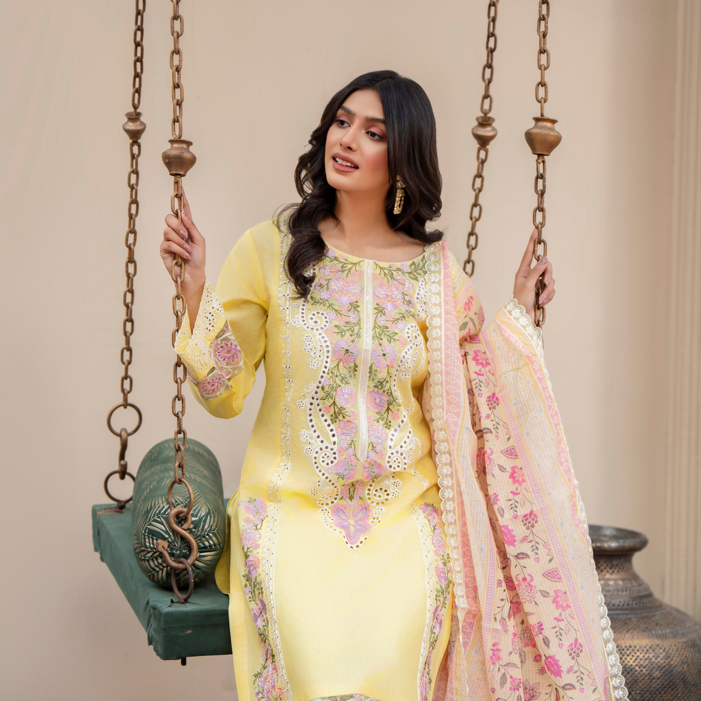 UKC-19 Chikenkari Cambric Cotton Ready to Wear Eid Collection 3 Pc - Karma Collection