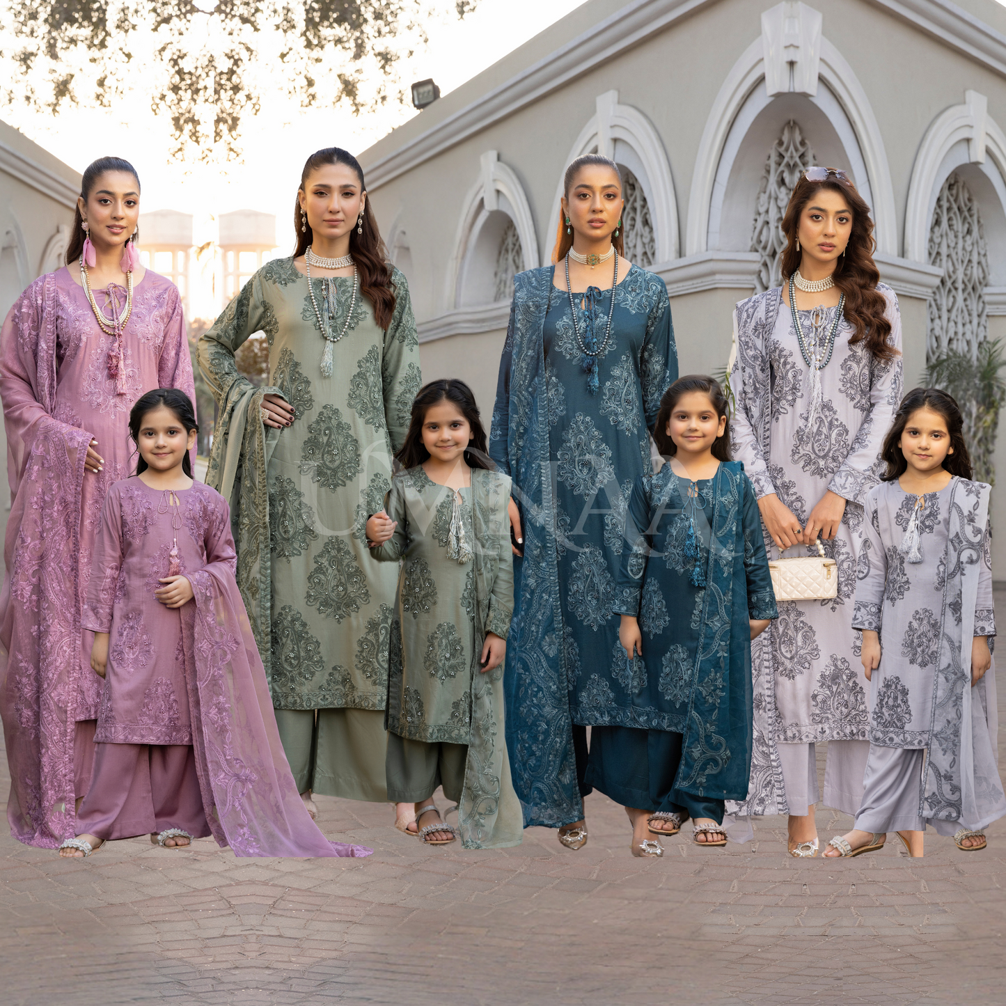 UMS-15 3 Pc Mother & Daughter Luxury Linen Eid Collection by Simrans