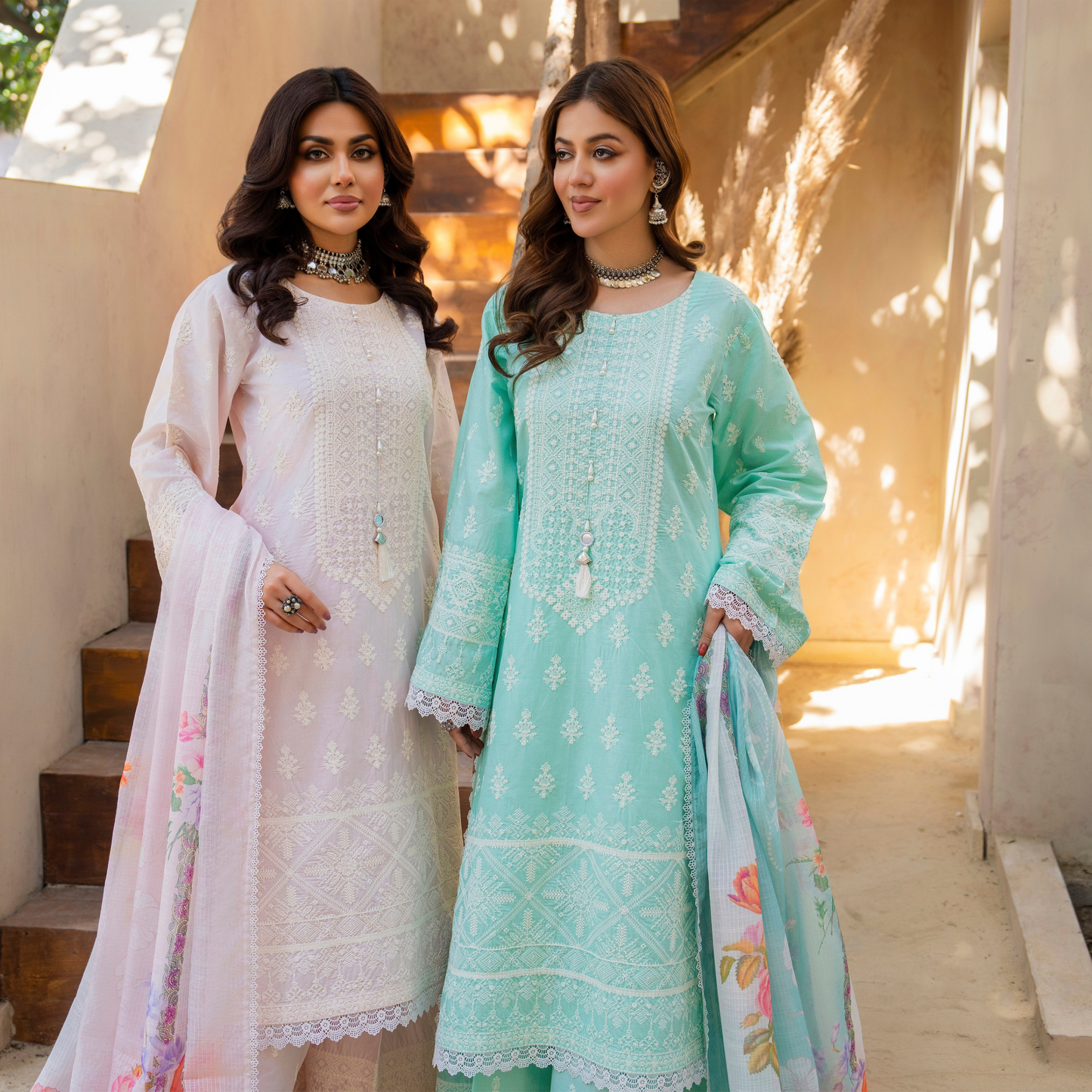 KC-1439 Embroidered Cambric Cotton Dress Ready to Wear 3 Pc - Karma Collection