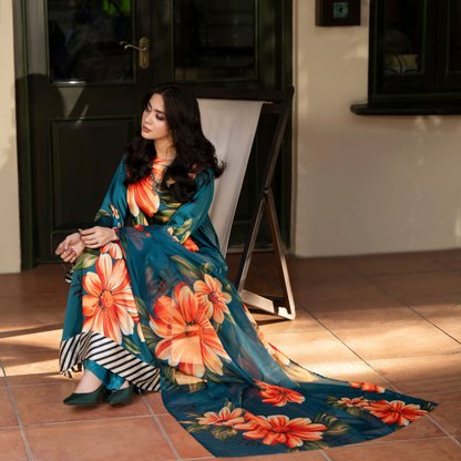"Eliana" Embroidered Printed Shamooz Silk by Karma Collection | Asian Clothes | Eid