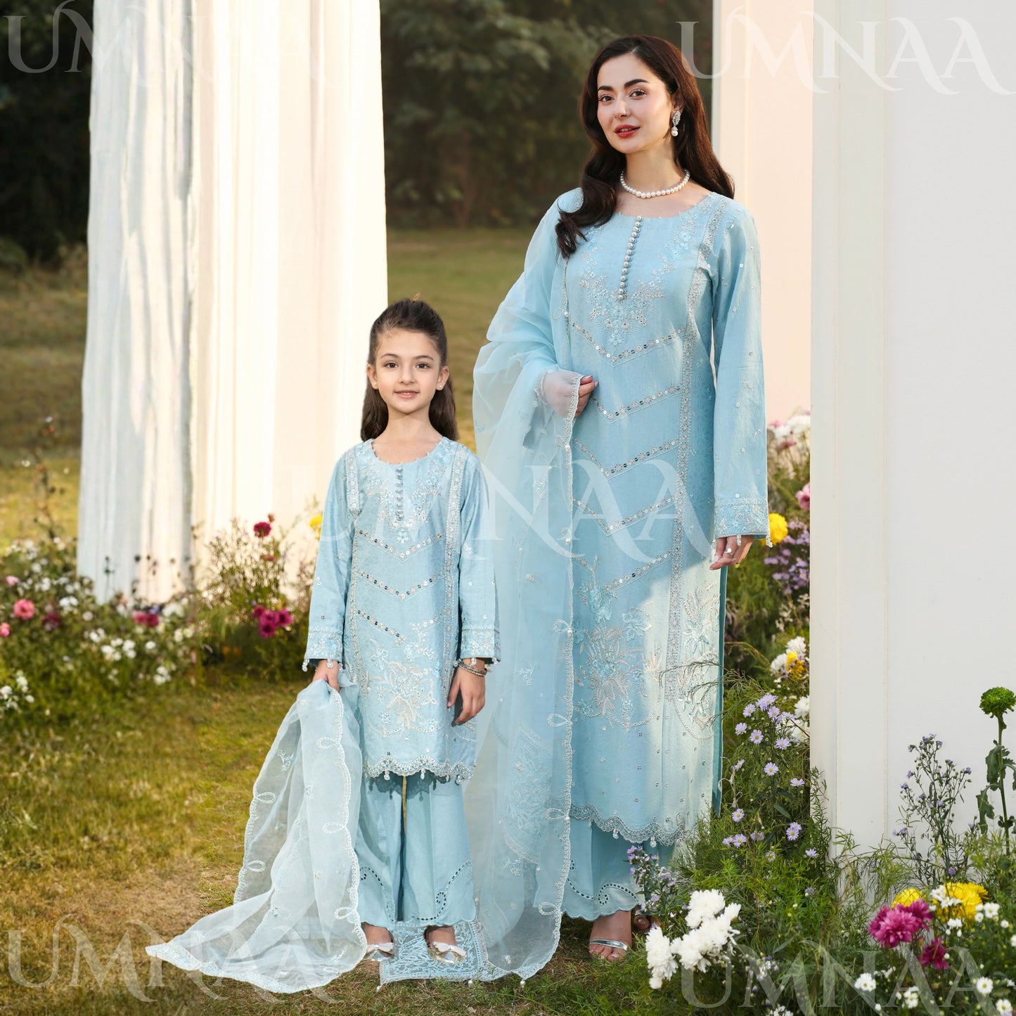 UMS-56 Janan Mother Daughter Chikenkari Jacquard Eid Edit by Simrans | Ready to Wear Asian Pakistani clothes